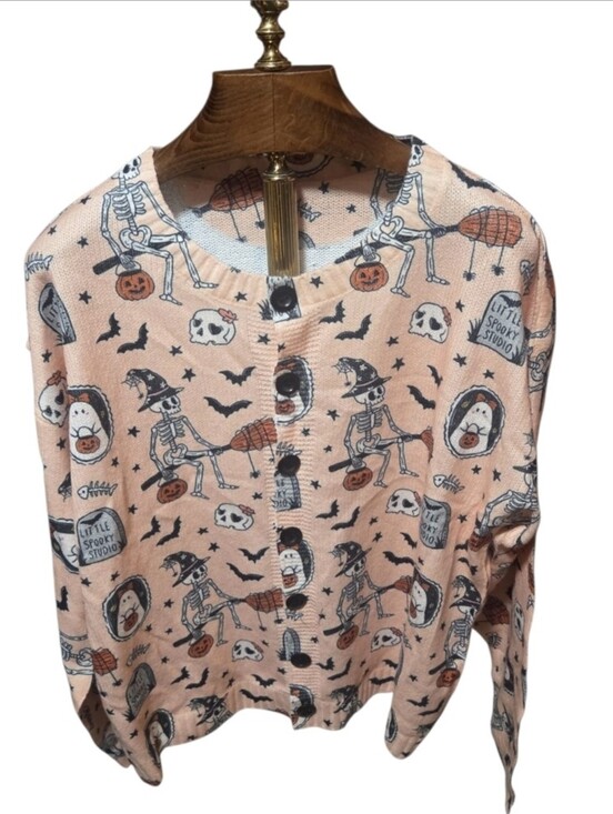 Sweaters - Halloween Themed Skeleton Ghost Skull Orange Cardigan Sweater Size 4XL